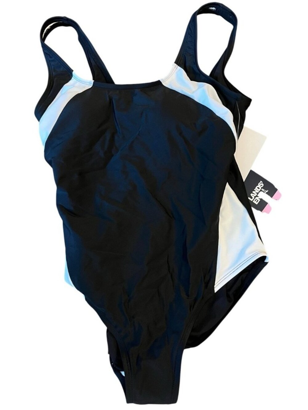 Lands’ End Ladies Small 6-8 One Piece Black White Trim Swimsuit Bathing Suit NWT - Picture 2 of 7